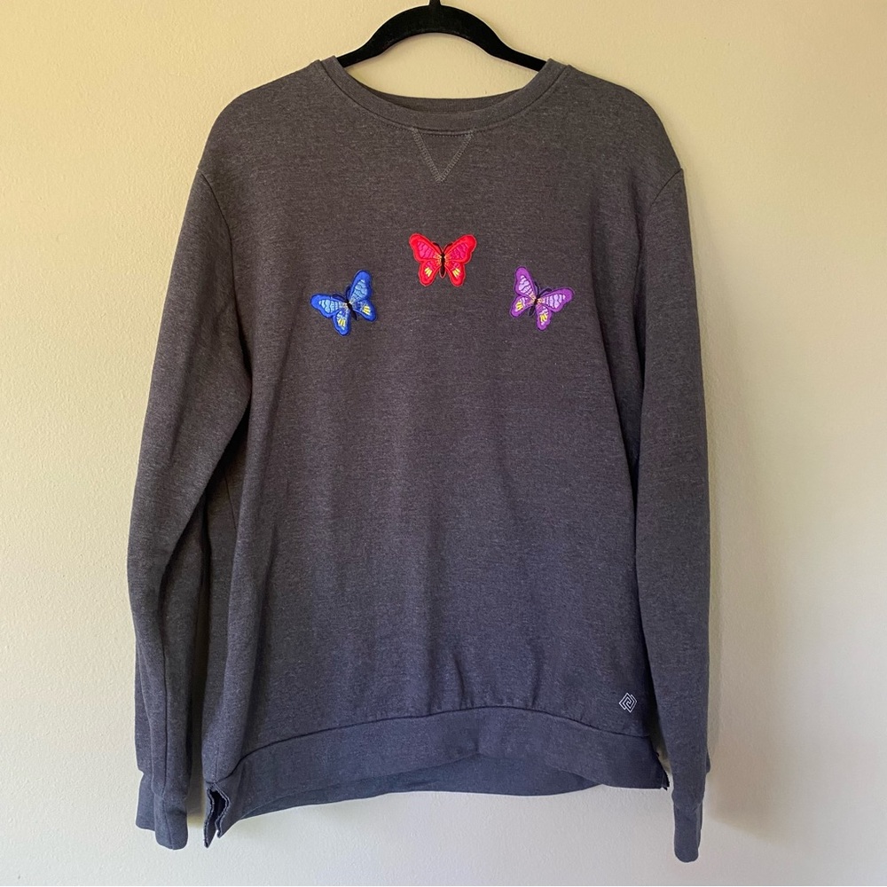 Y2K Inspired Zelos Long Sleeve Oversized Gray Sweatshirt Butterfly Patches Decal